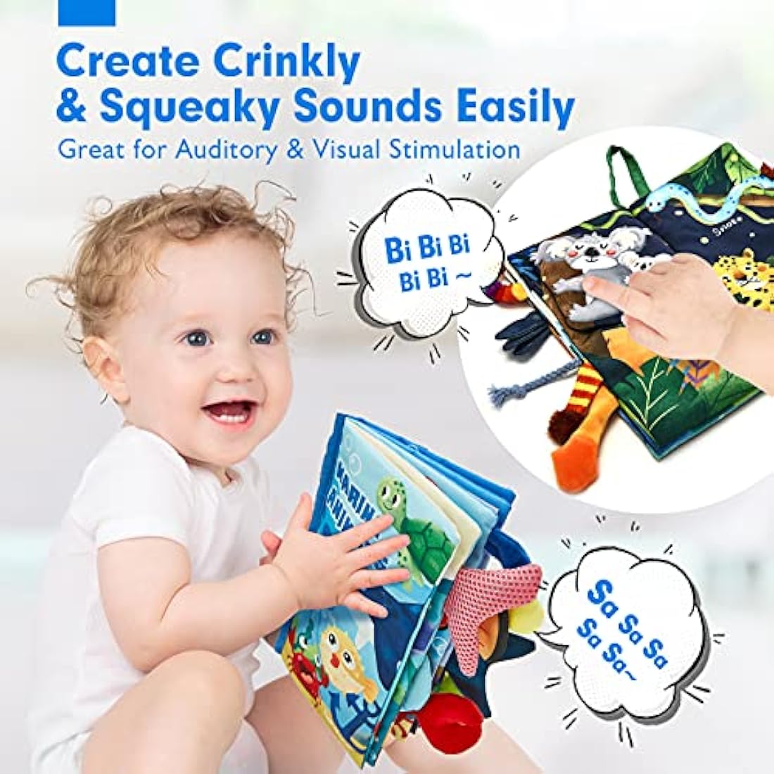 hahaland 2-Piece Baby Sensory Soft Books with Crinkle Paper & Squeaker