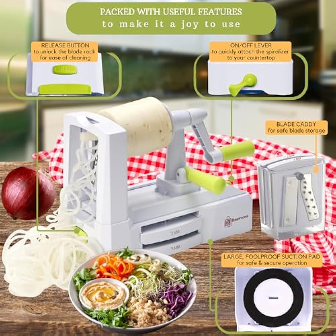Brieftons 5-Blade Vegetable Spiralizer – Stainless Steel Zoodle Maker
