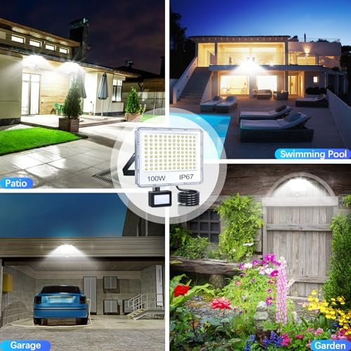 TASINUO 100W LED Security Lights Outdoor Motion Sensor, IP67 Waterproof, 2 Pack