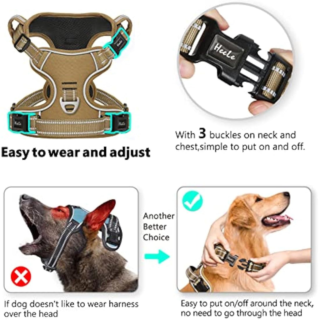 HEELE No Pull Dog Harness – Reflective Padded Vest with Neck Clip, Bronze