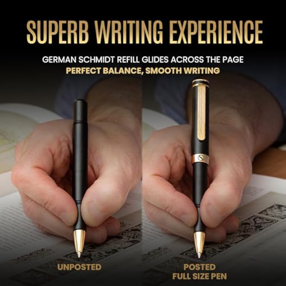Luxury Rollerball EDC Pen – Black with Real Gold Plating