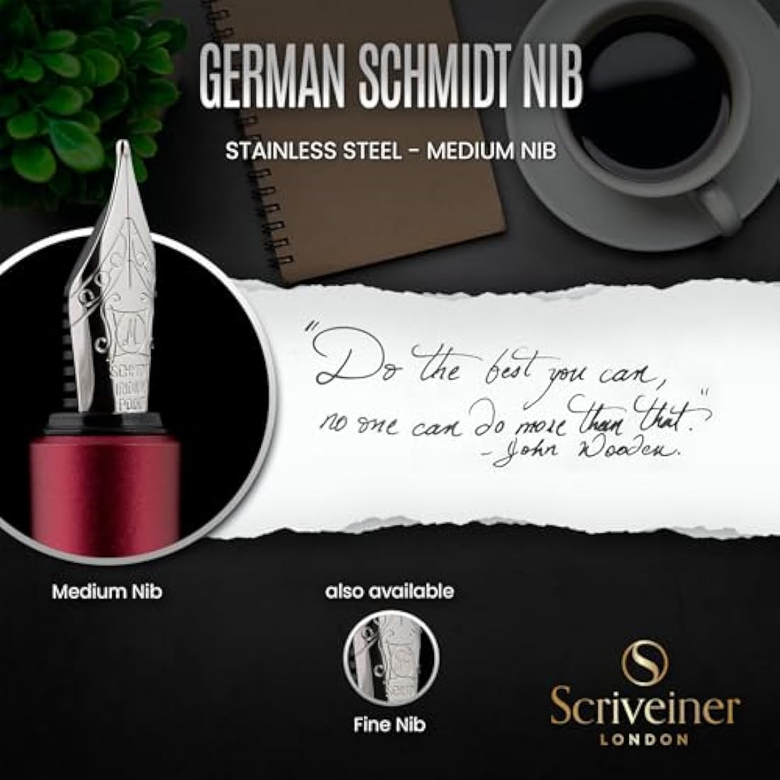 Scriveiner Luxury EDC Fountain Pen – Fine Schmidt Nib, Matt Red Aluminum