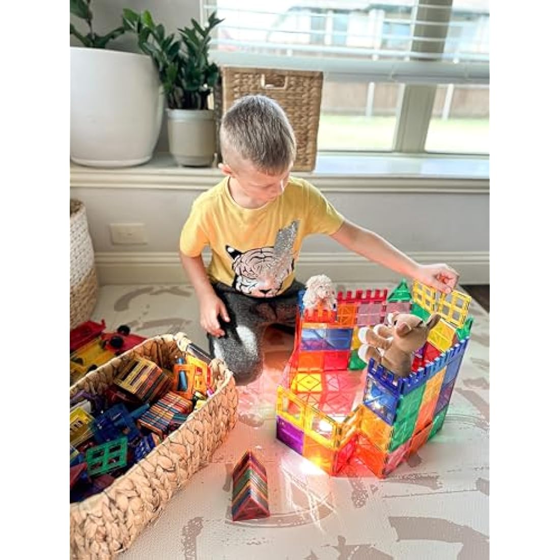 Coodoo 60 PCS Magnetic Building Tiles – STEM Sensory Blocks for Kids