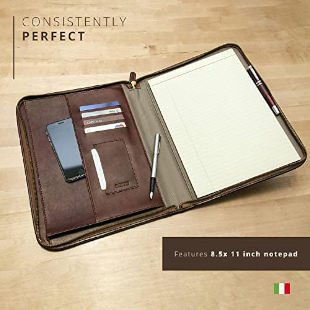 Maruse Italian Leather Portfolio – Zip-Around Laptop & iPad Folio, Brown