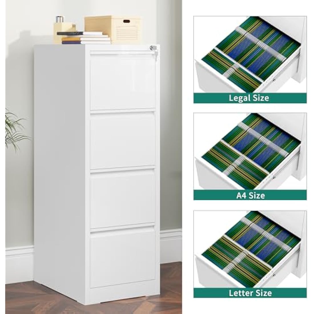 YITAHOME 4-Drawer Metal Filing Cabinet | Lockable Rolling Office Storage