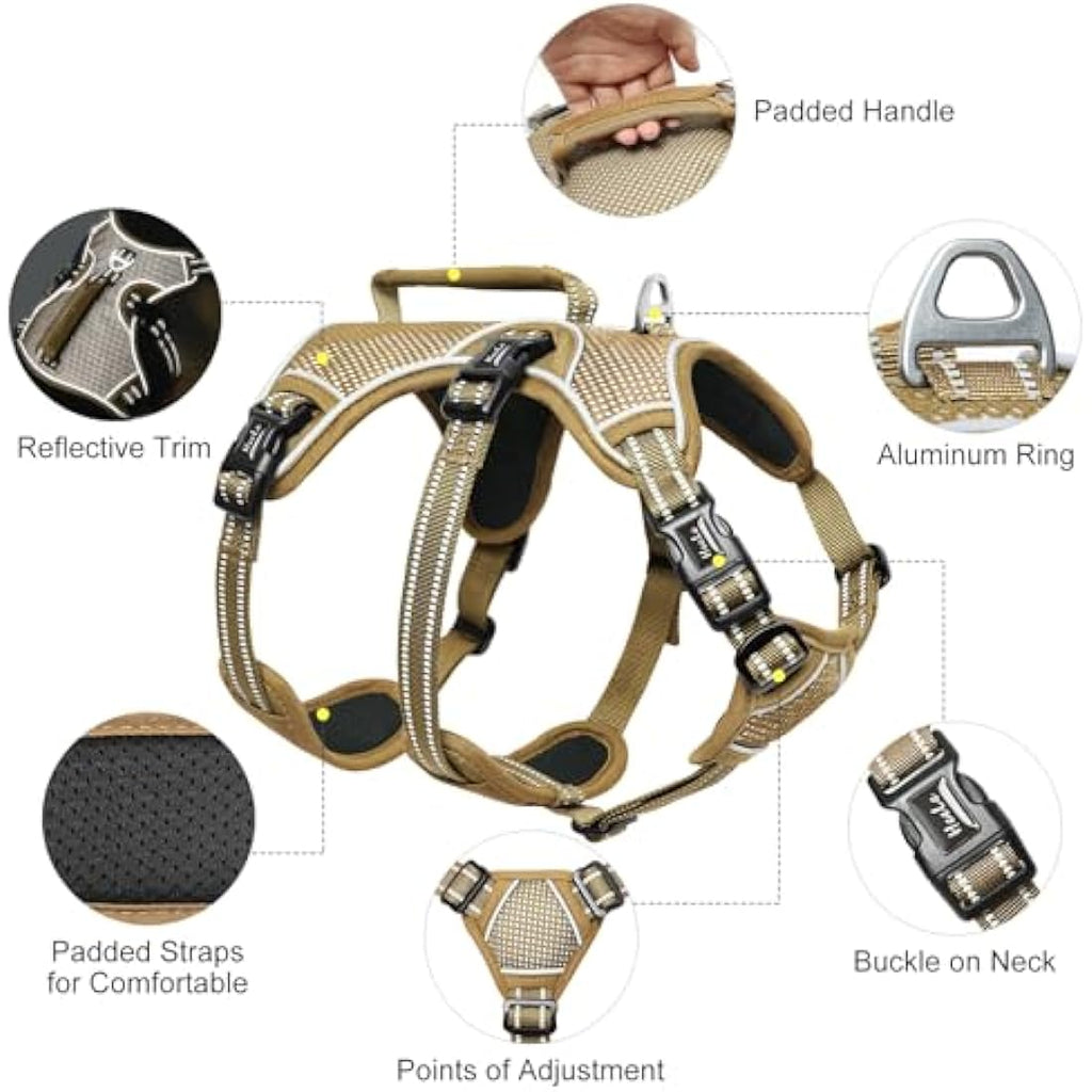 Jolof Store Escape Proof Dog Harness – No Pull Reflective Vest, Brown