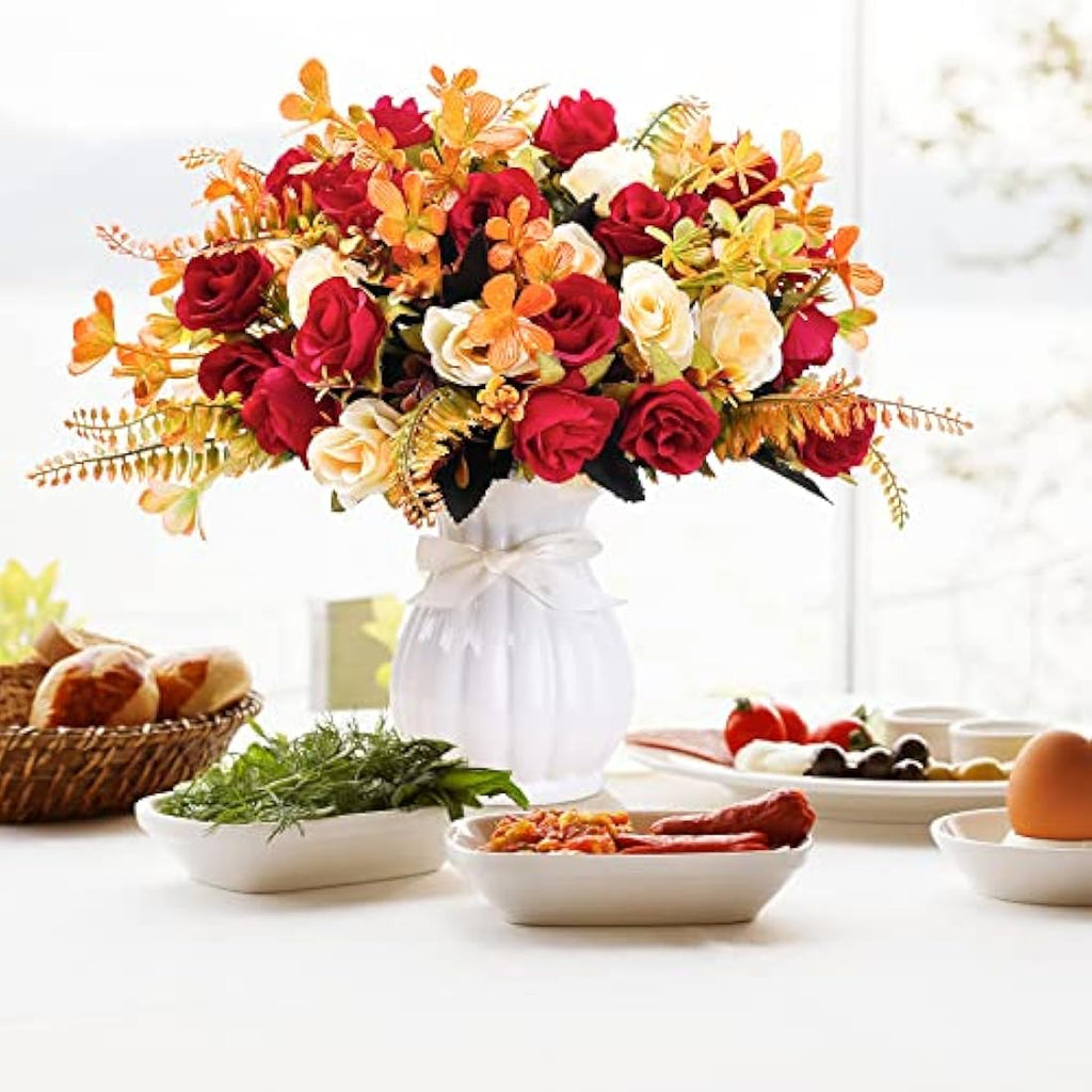 Jolof Store Artificial Silk Rose Arrangement with Ceramic Vase – Red
