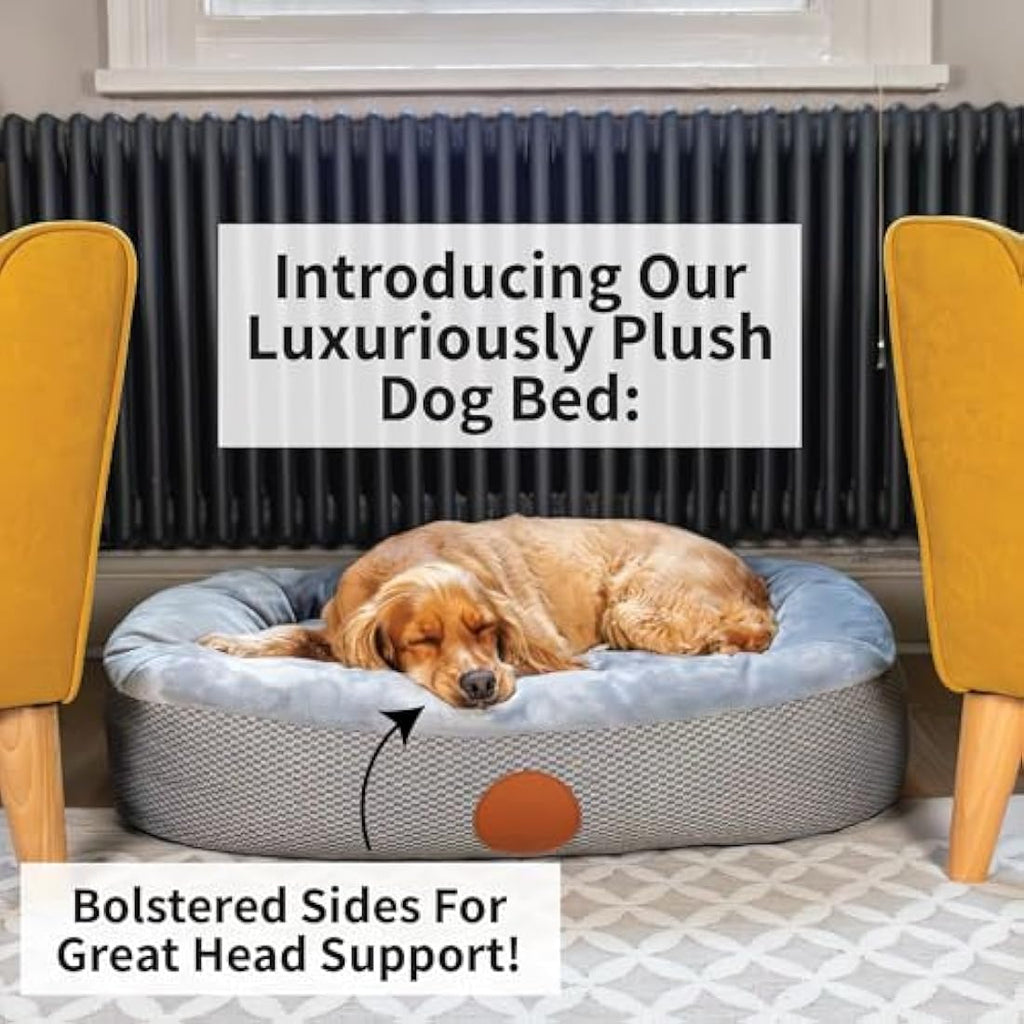 Elite Paws UK Orthopaedic Dog Bed – Bolstered Fleece Bed in Light Grey