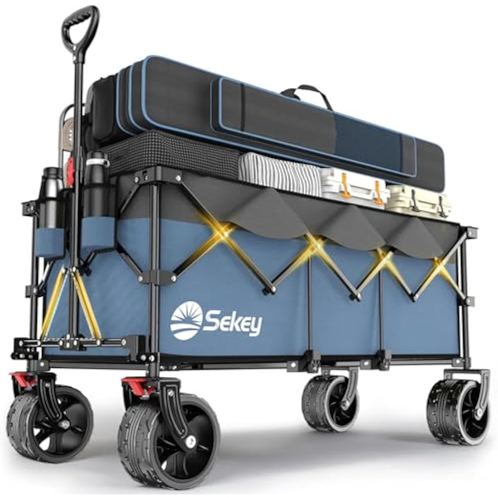Sekey 300L Heavy-Duty Folding Wagon | All-Terrain Collapsible Trolley - Blue