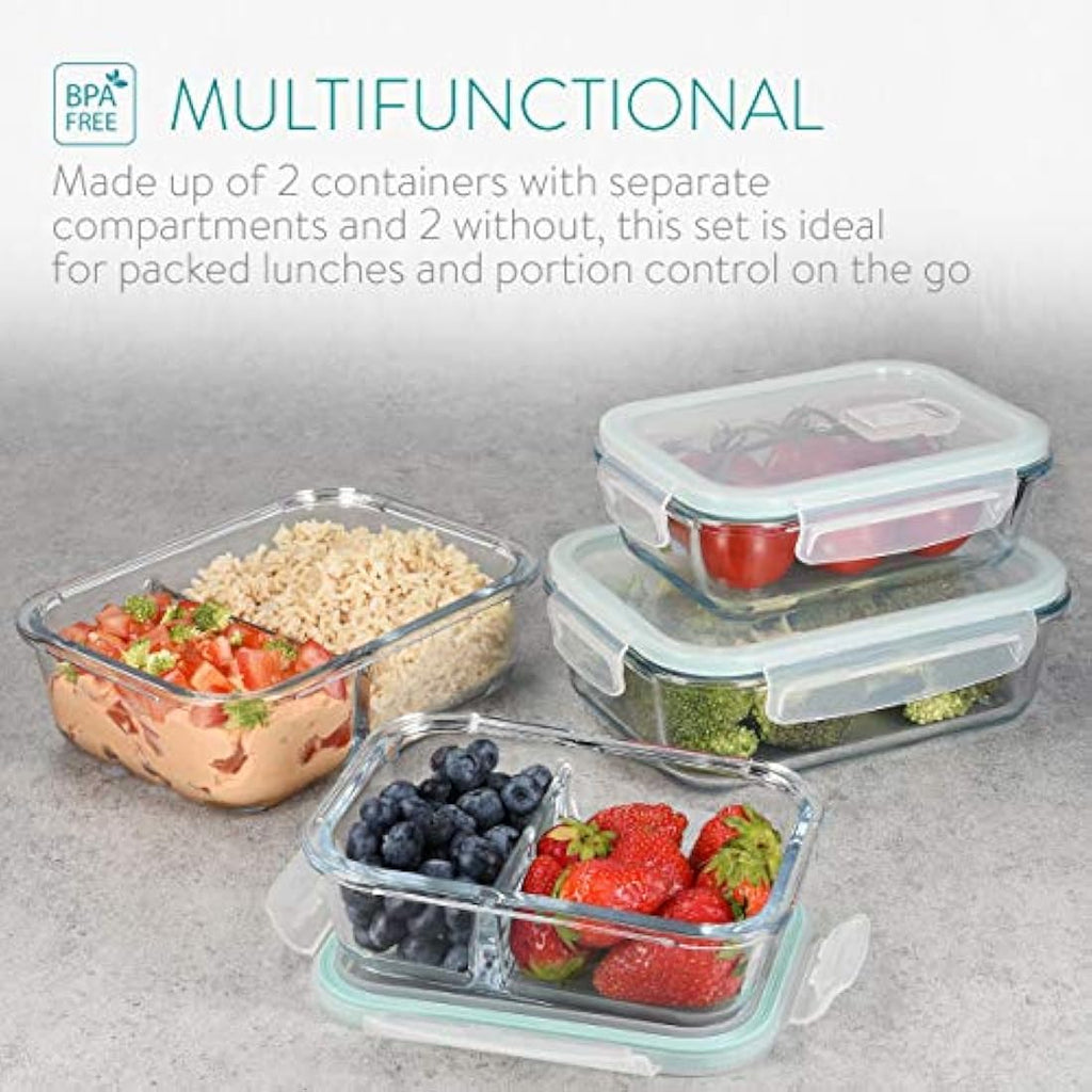 Navaris Glass Food Container Set | 4-Piece Airtight Oven Safe Storage