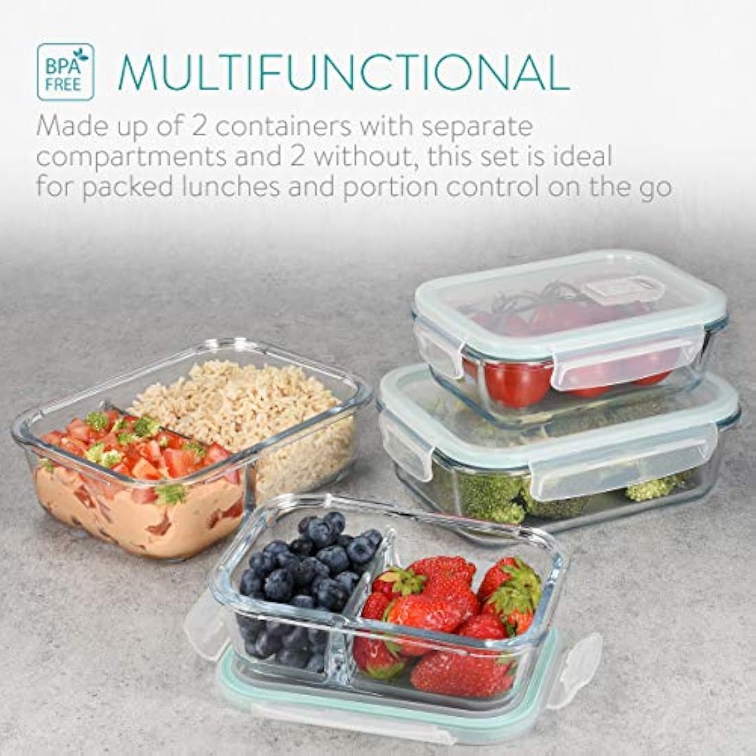 Navaris Glass Food Container Set | 4-Piece Airtight Oven Safe Storage