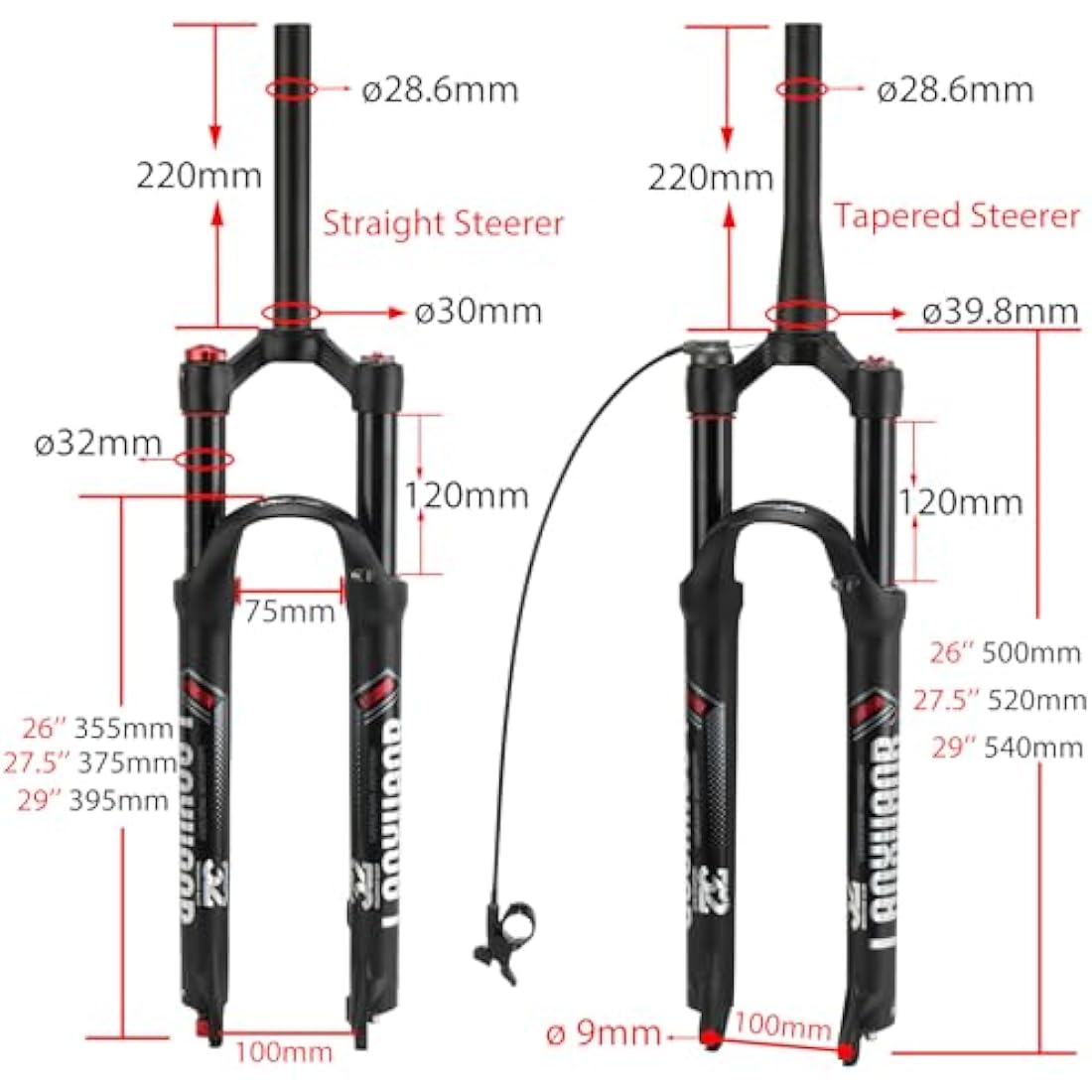 LANXUANR MTB Air Suspension Fork – 100mm Travel Rebound Adjustment