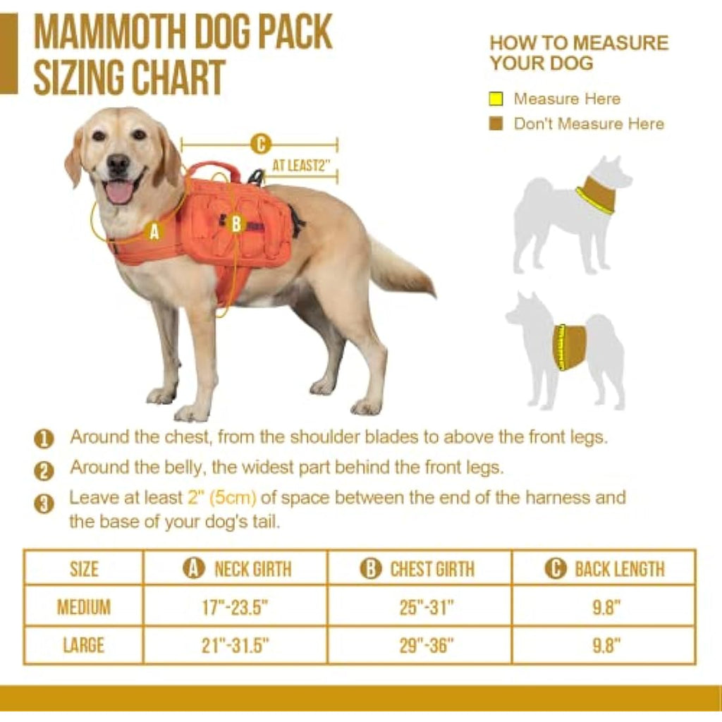 OneTigris Mammoth Dog Backpack 2.0 - Durable 1000D Nylon Hiking Pack