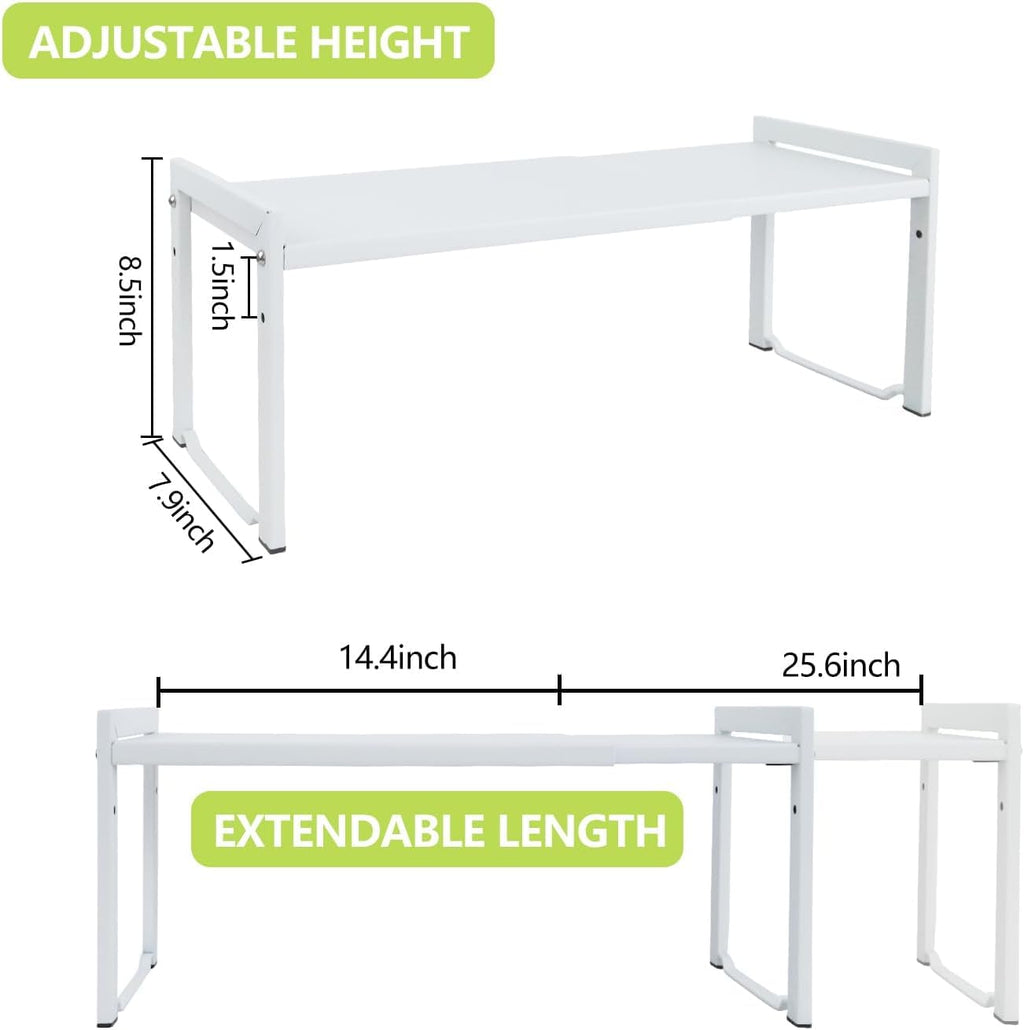 Goodsnetic Expandable Kitchen Cabinet Shelf | 2-Pack Heavy Duty Metal Riser