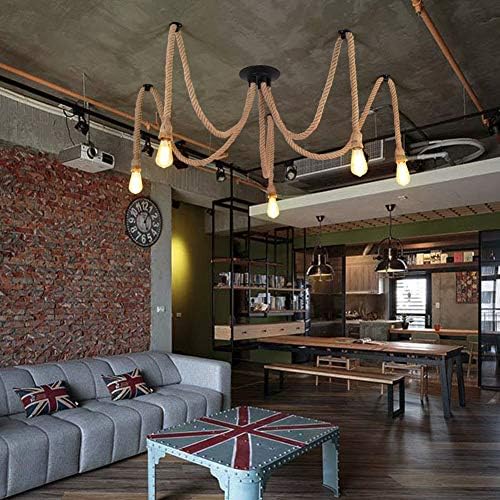 Retro Hemp Rope Industrial Chandelier – 5-Light Pendant Fixture