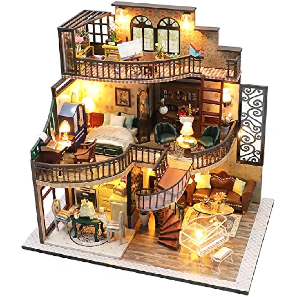 Spilay DIY Miniature Dollhouse Kit: Dream Building Pavilion with Music Box