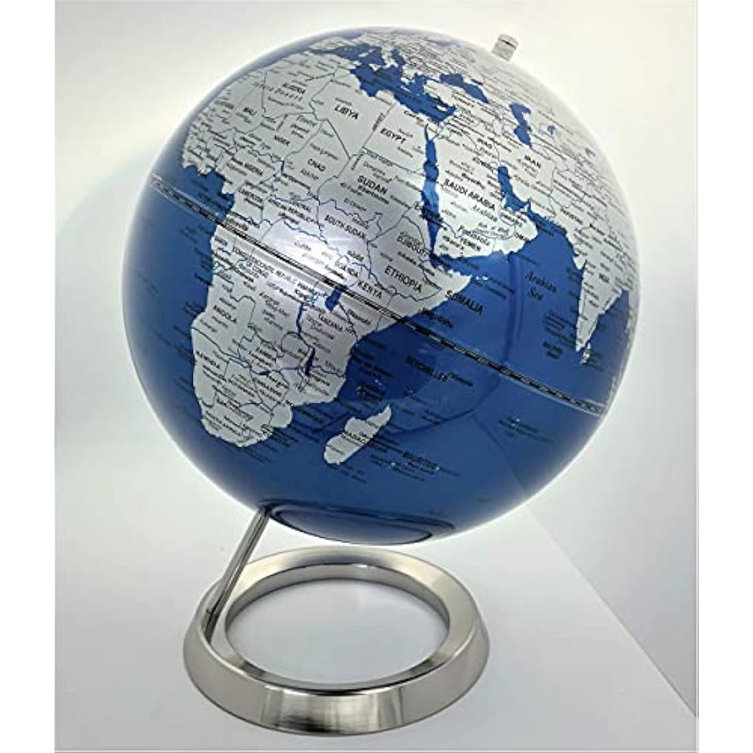 Exerz 25cm World Globe – Metallic Blue Desk Decor with Stainless Steel Ring