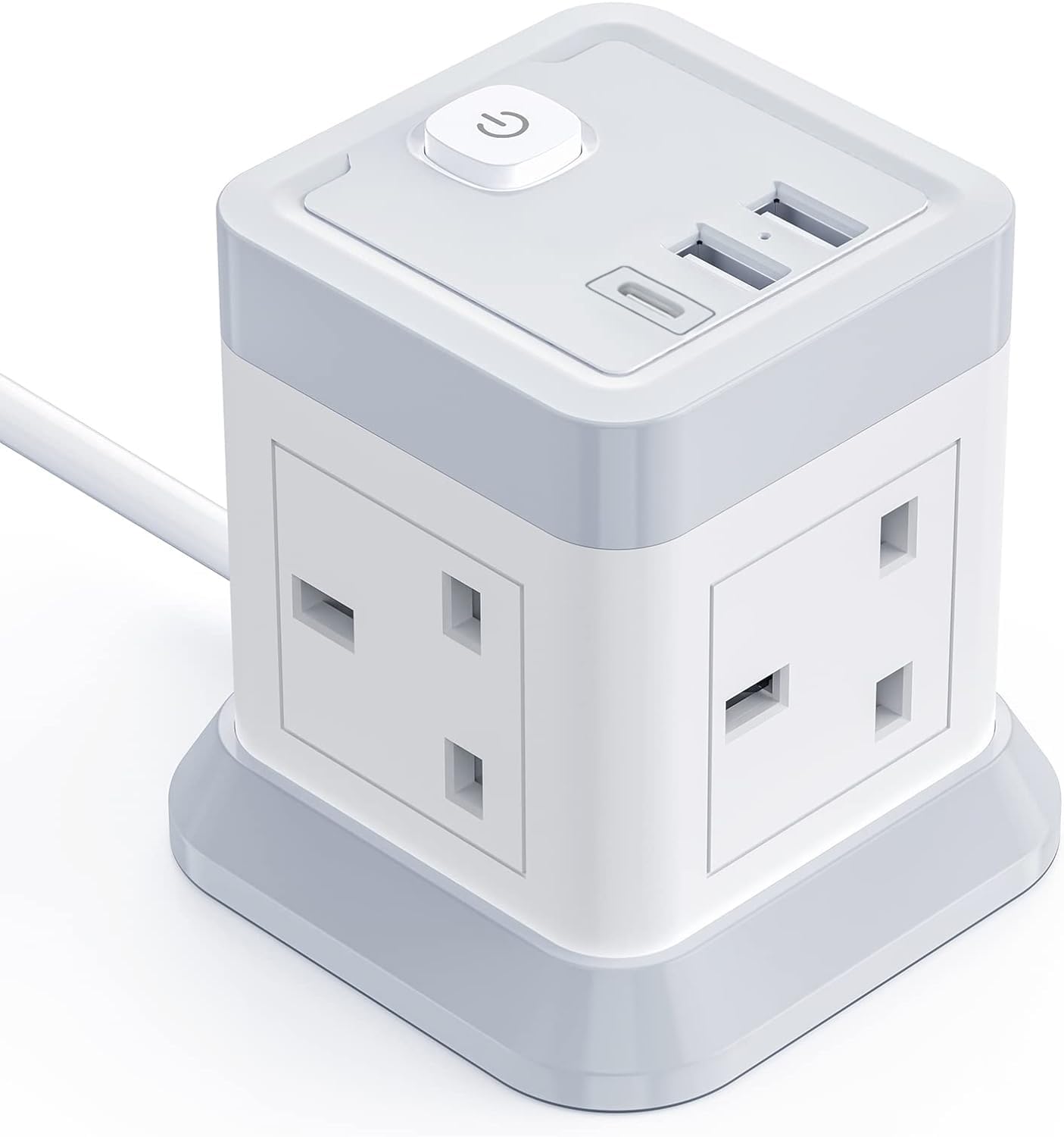 BEVA 4-Way Power Strip Cube with 3 USB Ports and 1.5M Cable – White