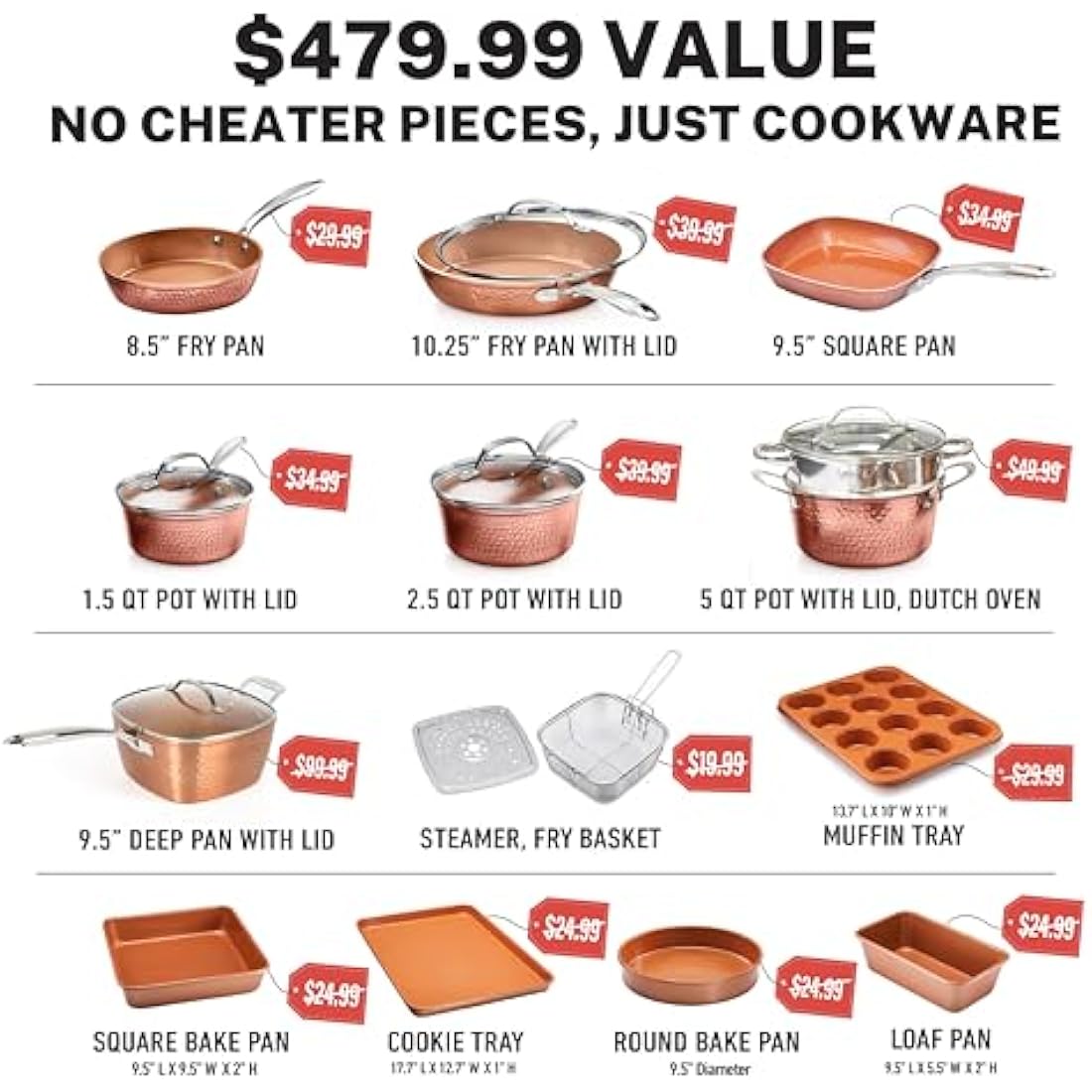 Gotham Steel Hammered Copper 20-Piece Nonstick Cookware and Bakeware Set
