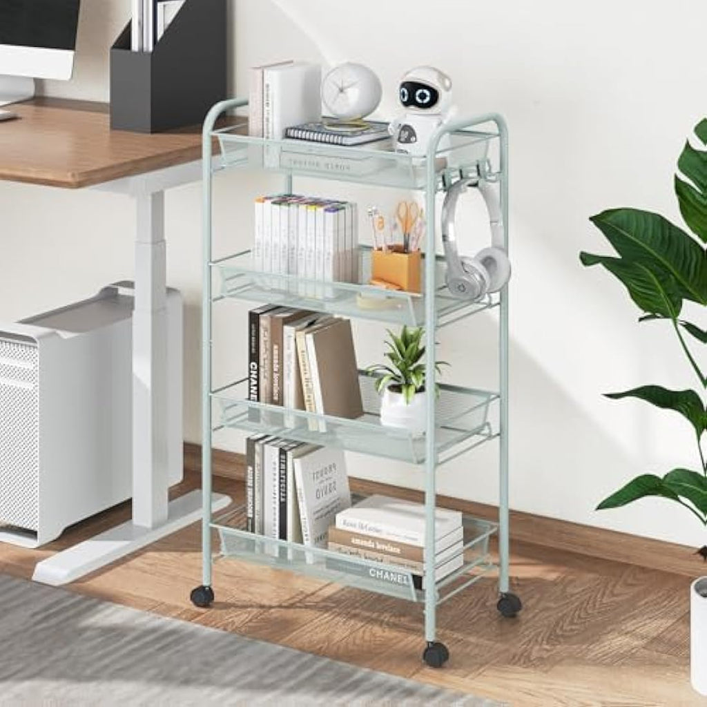 APEXCHASER 4-Tier Metal Rolling Utility Cart | Mobile Storage Trolley, Green
