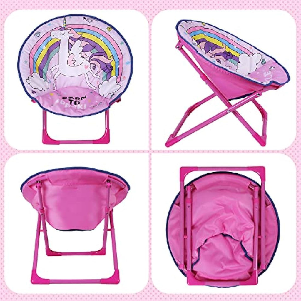 Outplea Kids Rainbow Unicorn Saucer Chair | Foldable Padded Moon Chair