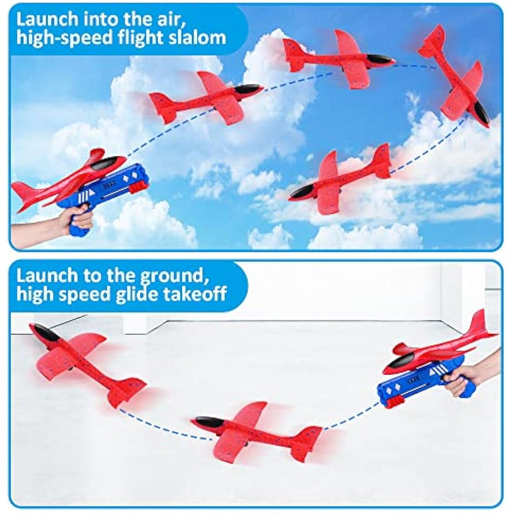 Ksera Airplane Toy Launcher with 2 Foam Gliders - Outdoor Gift for Kids