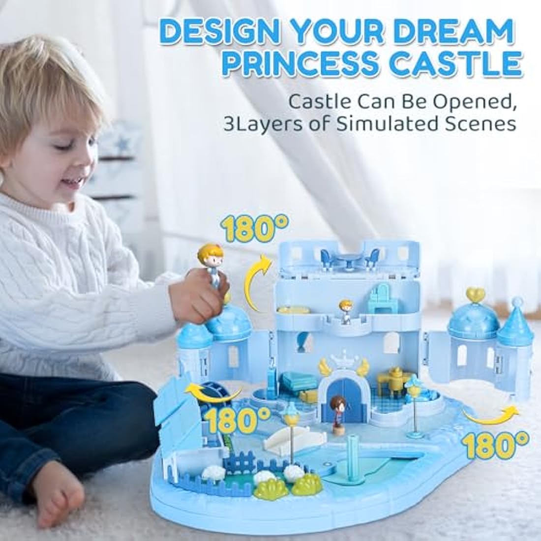 fygurso Magnetic Princess Castle Playset with Lights and Music for Girls
