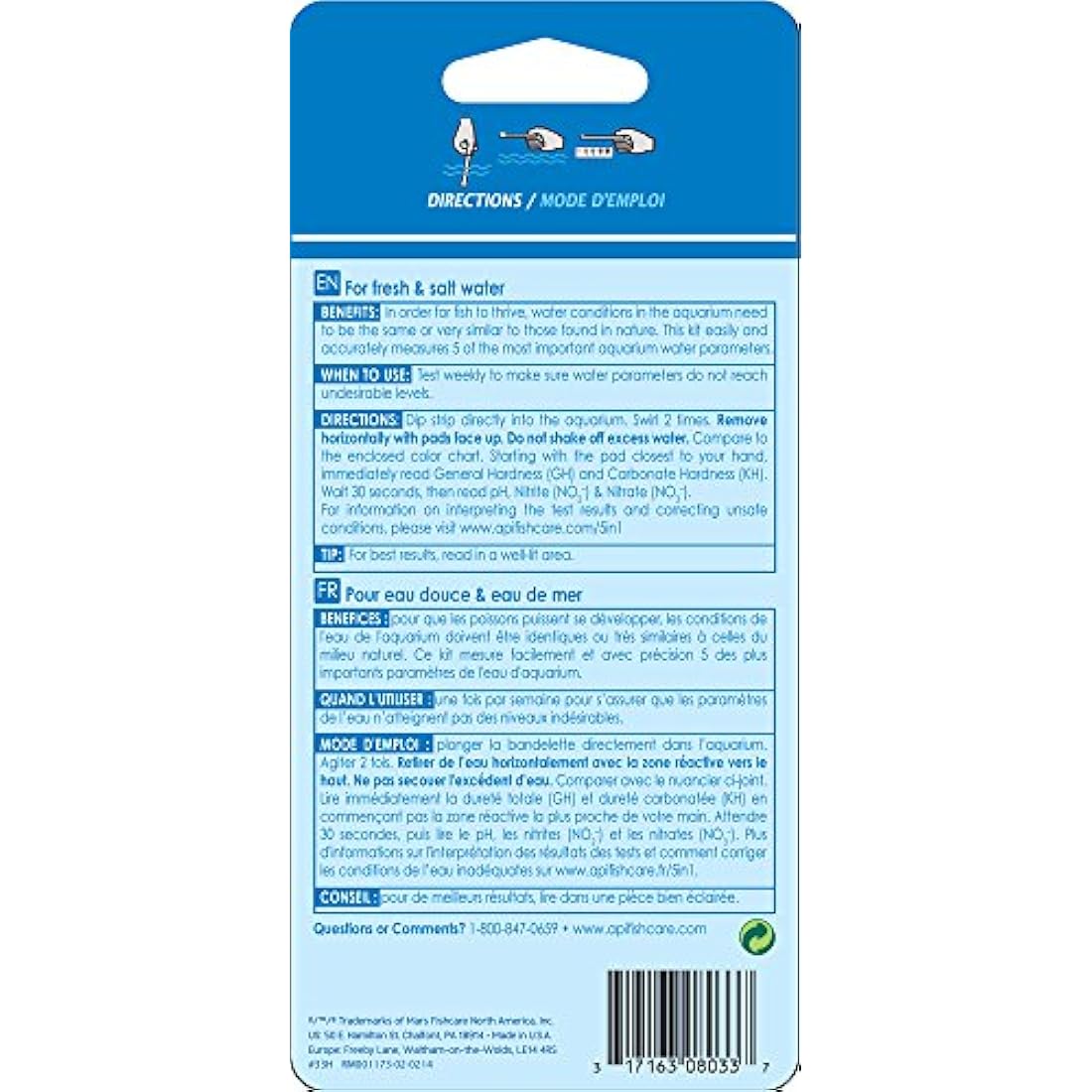 API 5-in-1 Aquarium Test Strips for Fresh and Saltwater, 4-Count
