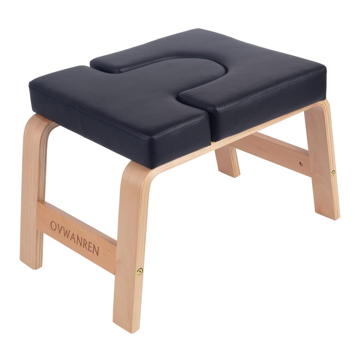 ovwanren Yoga Headstand Bench - Wood Inversion Chair with PU Pads, Black