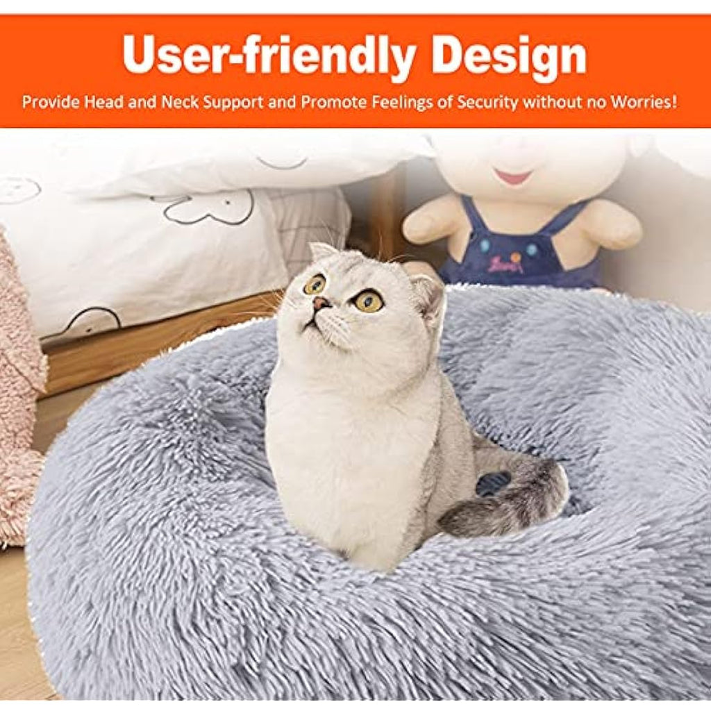 FireOwl Calming Dog Bed – Large 70cm Plush Donut Anti-Anxiety Cuddler