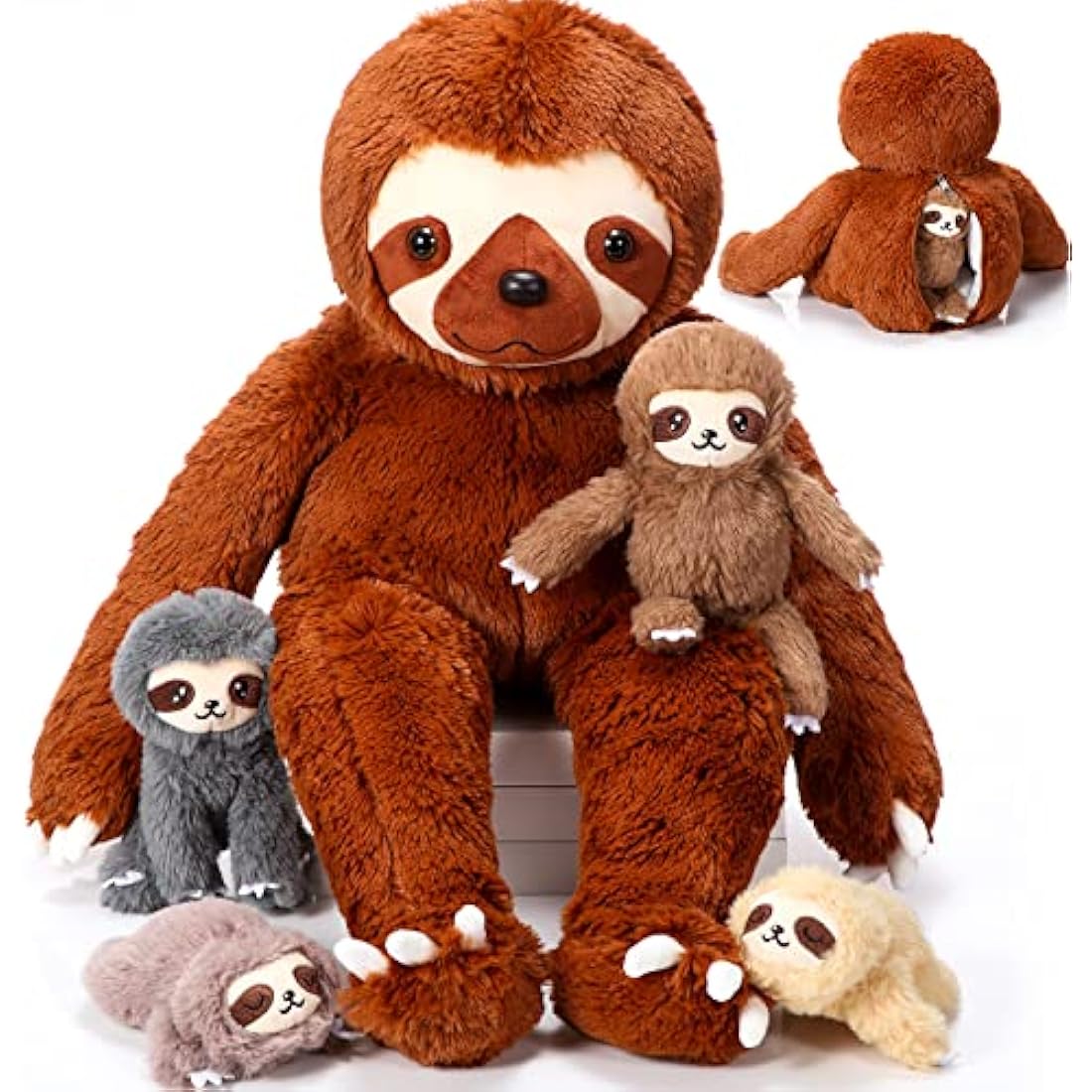 5-Piece Sloth Plush Toy Set – 13" Mommy and Baby Stuffed Animals