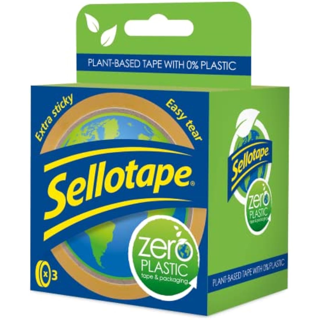 Sellotape Zero Plastic Clear Tape | Plant-Based & Compostable | 3 Pack