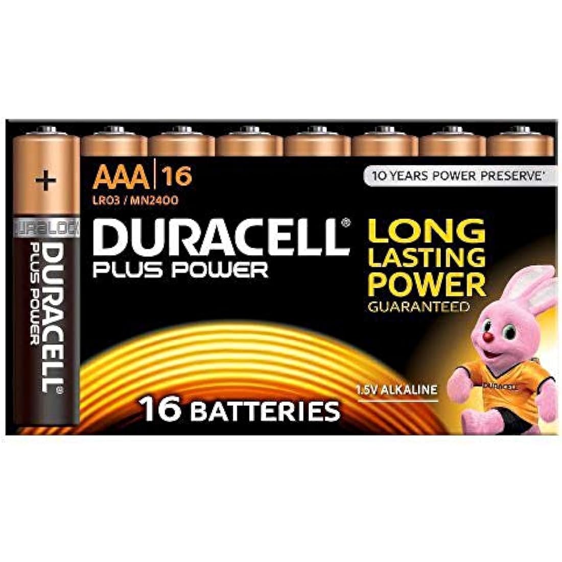 Duracell MN2400 Plus Power AAA Alkaline Batteries - 16 Pack, Black