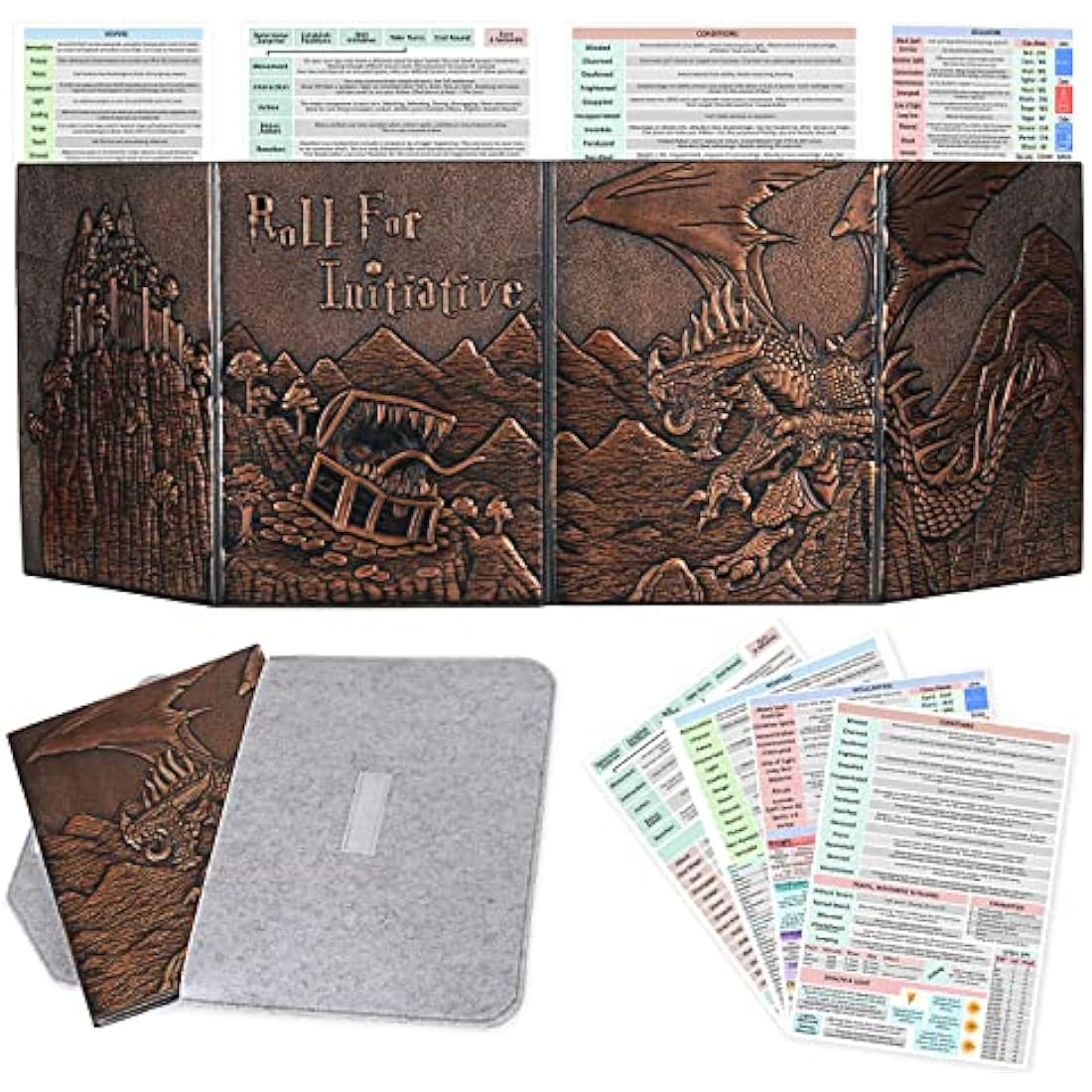 Faux Leather DM Screen – 4-Panel Embossed Dragon & Mimic