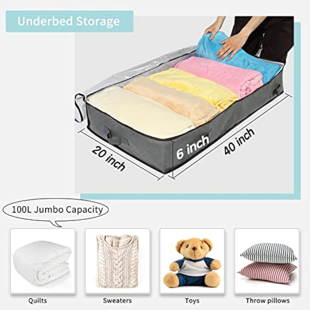 Underbed Storage Boxes with Lids – 100L 4-Pack for Bedding