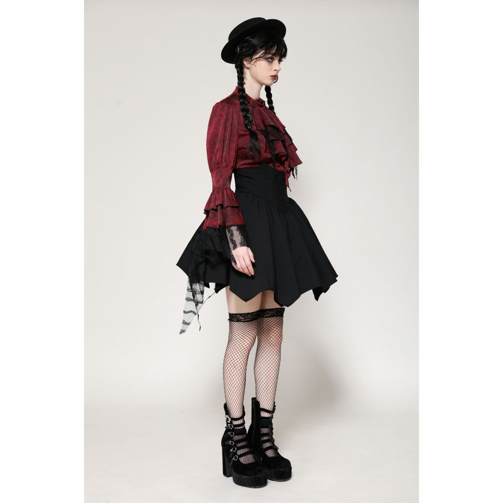 Dark in Love Vampiretta Red Distressed Frilly Blouse with Lace
