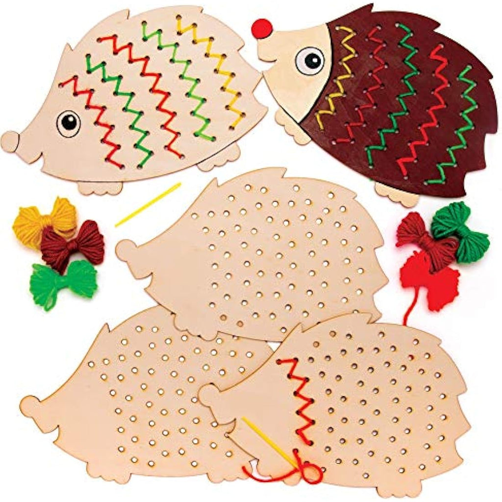 Hedgehog Wooden Threading Kits for Kids Arts and Crafts - 4 Pack
