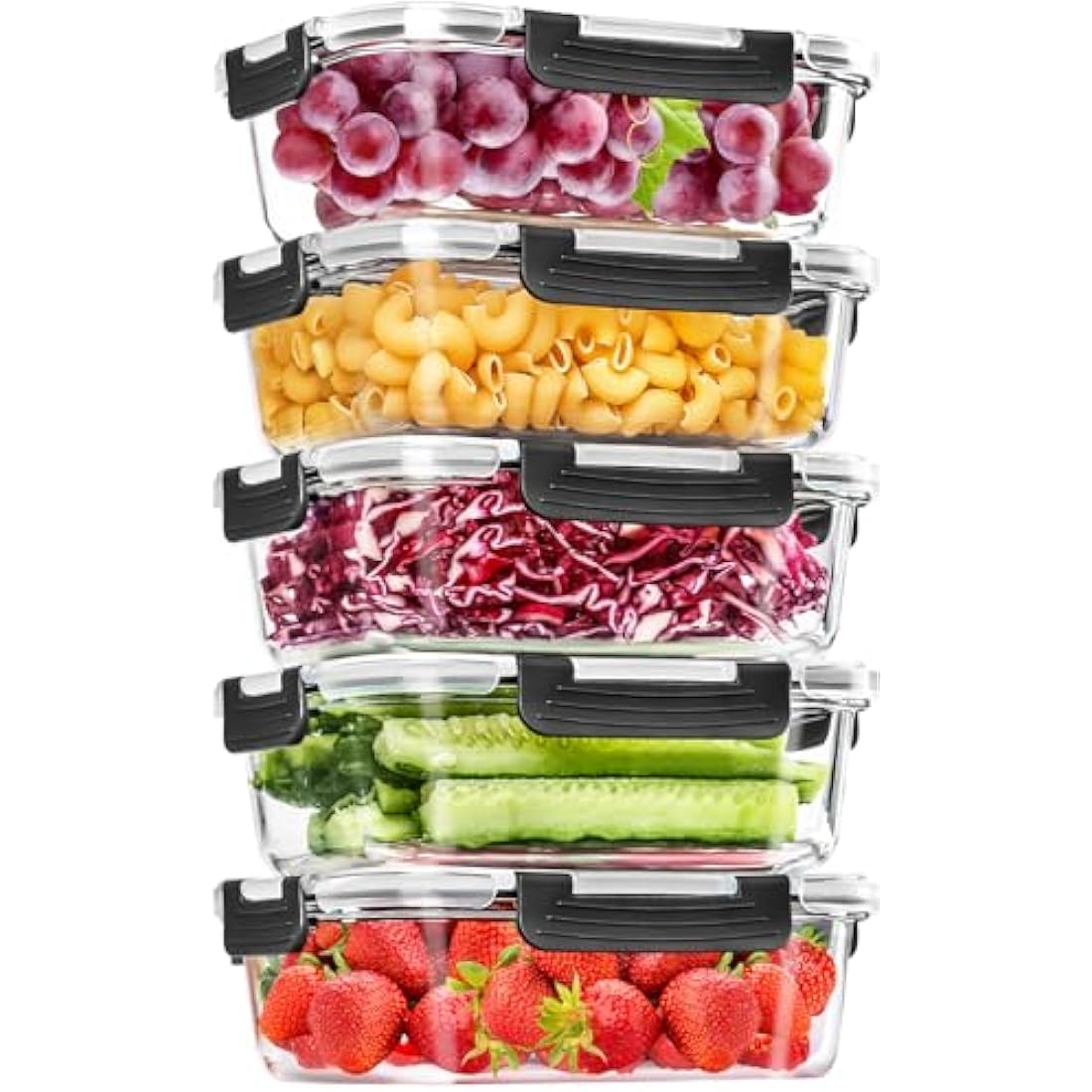 Skroam 5-Pack 36oz Glass Food Storage Containers | Airtight Meal Prep