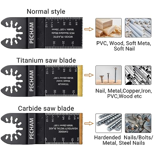 PECHAM 23PCS Titanium & Carbide Oscillating Multitool Blades for Metal