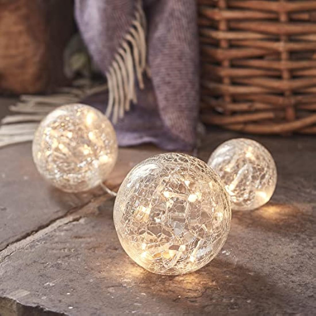 Set of 3 Crackled Glass LED Orbs – Warm White Battery Lights