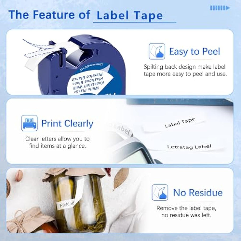 MarkField Compatible Dymo LetraTag Plastic Label Tape, 12mm x 4m, 4-Pack