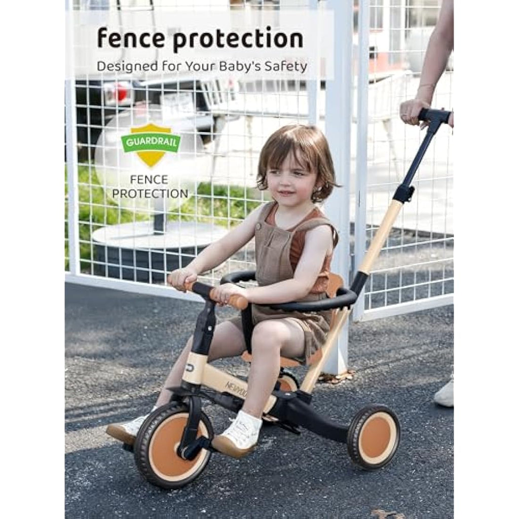newyoo 5-in-1 Toddler Tricycle with Parent Handle - Khaki TR008