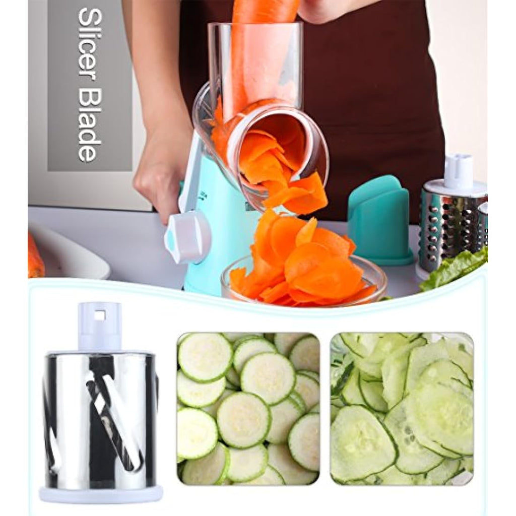 Ourokhome Rotary Cheese Grater | 3-Blade Vegetable Mandoline Slicer – Blue