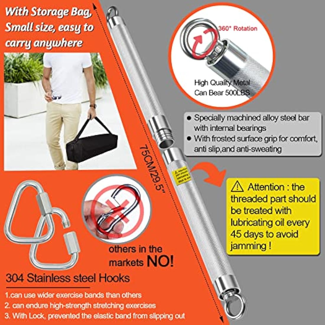 Jolof Store Resistance Bands Set with 75cm Detachable Exercise Bar