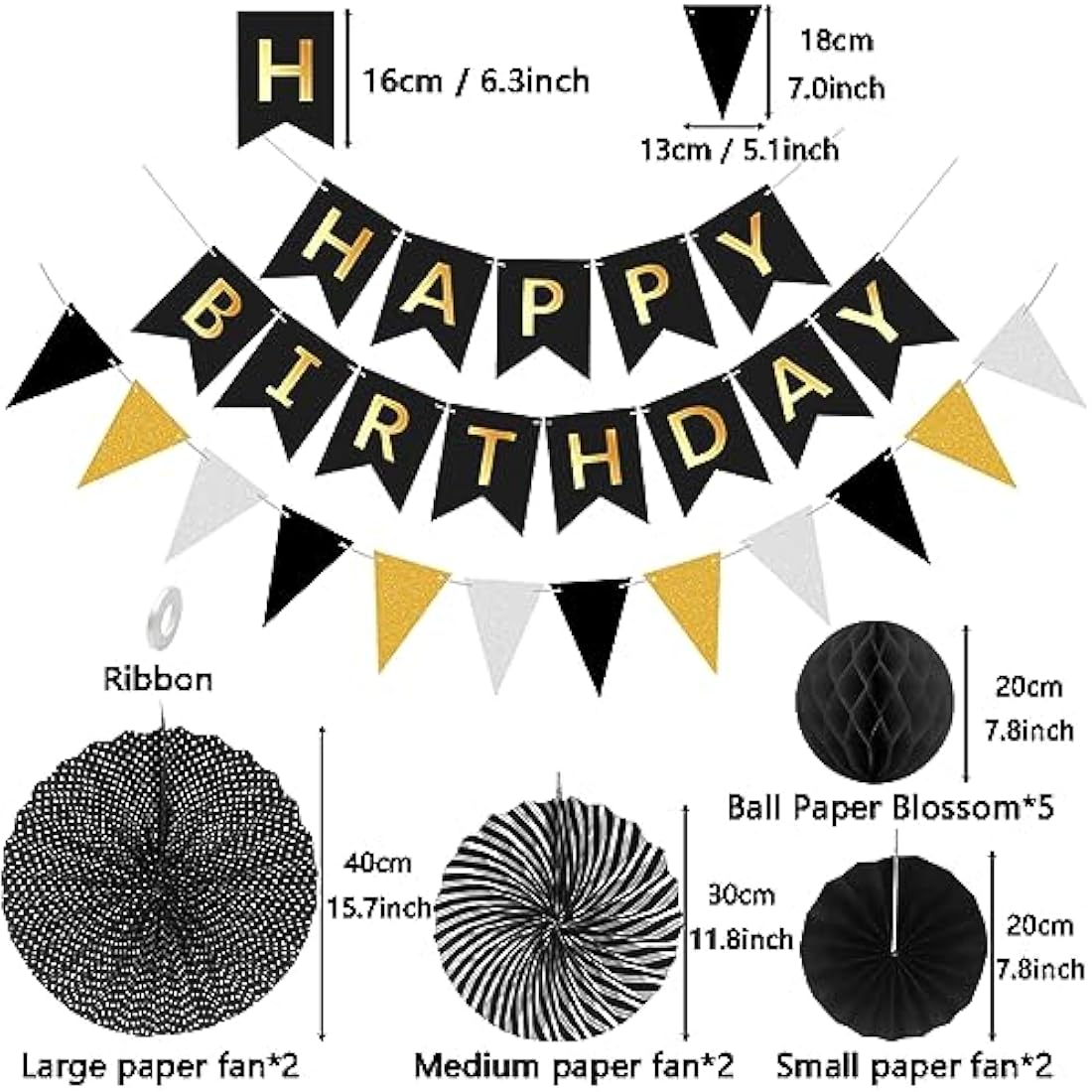 Wonsta Black and Gold Birthday Decorations - Reusable Party Kit