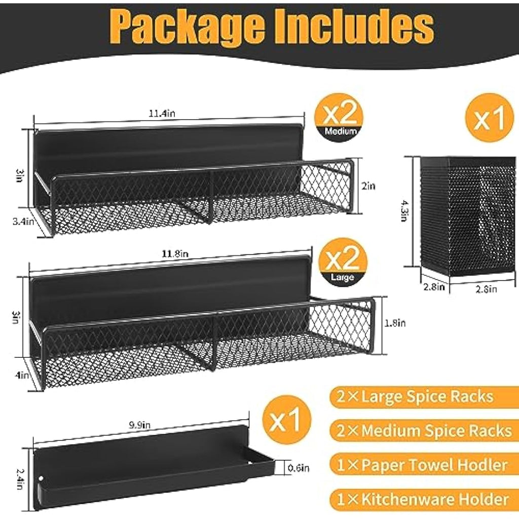 Kmise 6-Piece Magnetic Spice Rack for Fridge – Black Metal Organizer