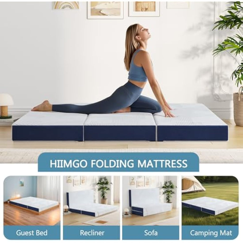 Hiimgo Tri-Fold Memory Foam Mattress - 15cm Single Portable Guest Bed