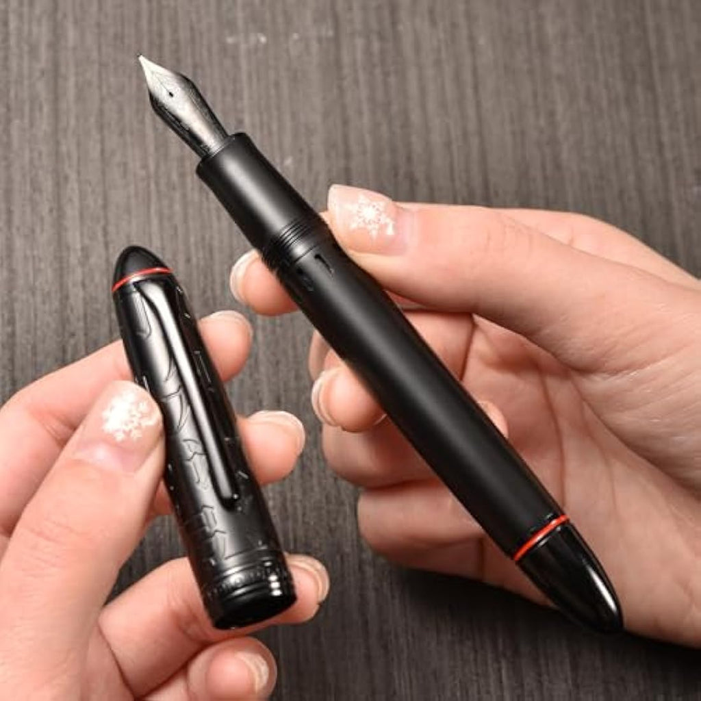 Hongdian N6 Piston Fountain Pen - Black Resin with Long Blade Nib