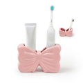 Kelivi Pink Ceramic Bow Toothbrush Holder – 2-Section Vanity Organizer