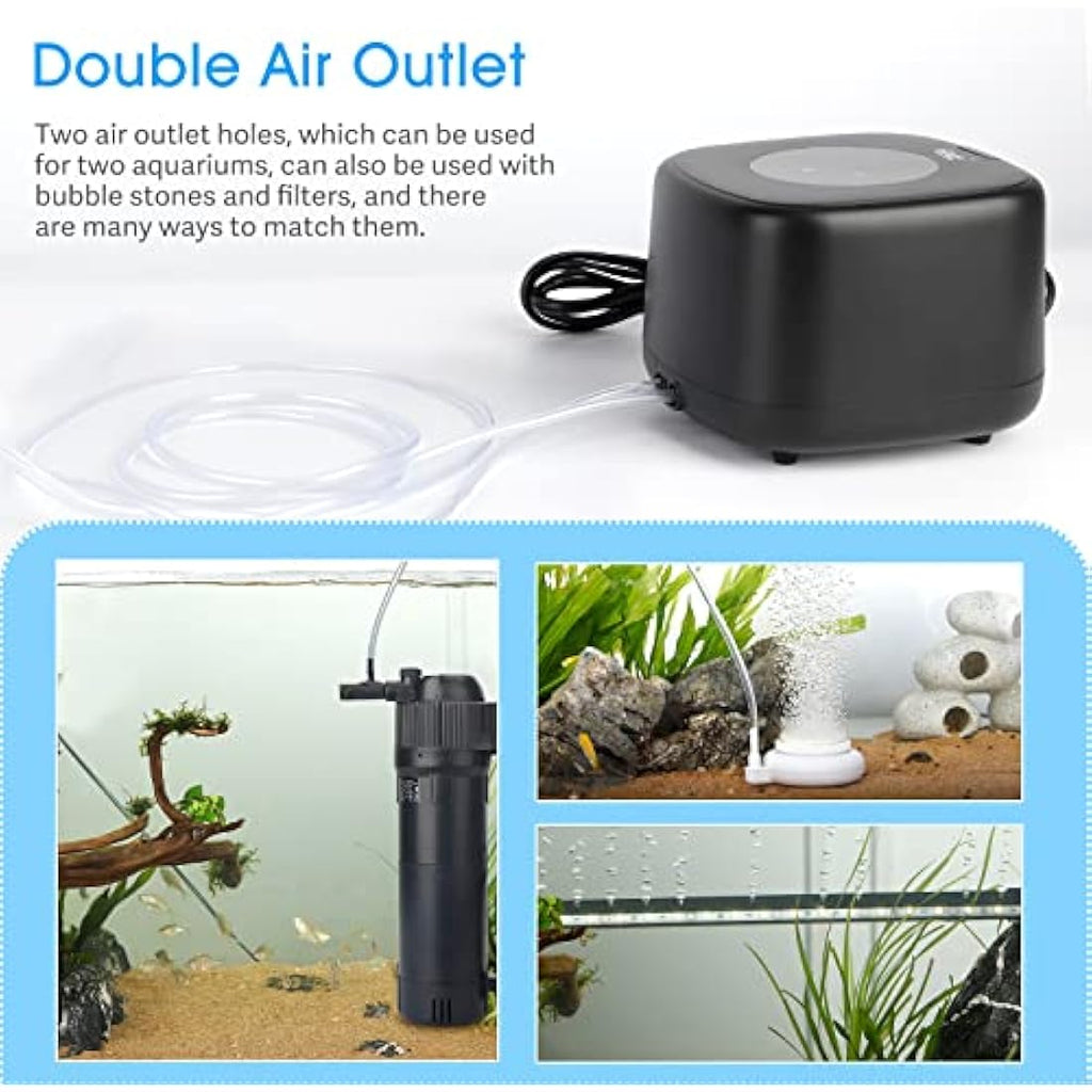 Hygger Ultra Silent Aquarium Air Pump | 10W Dual Outlet for 2200L Tanks